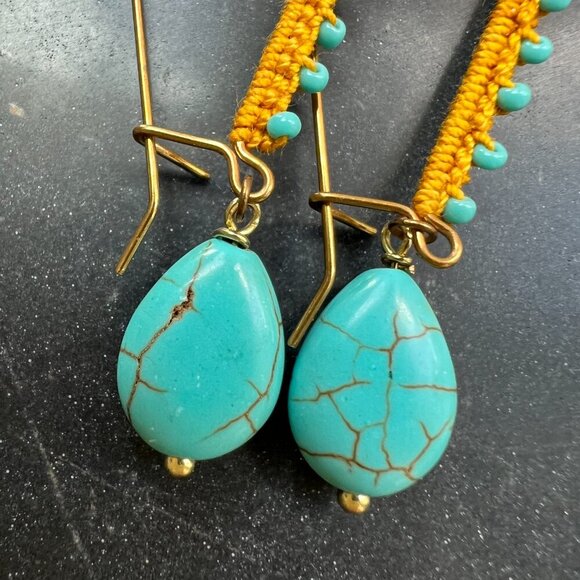 Handwoven Boho Turquoise Earrings - Picture 5 of 6